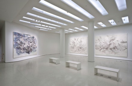 Installation view: Julie Mehretu: Grey Area, Solomon R. Guggenheim Museum, New York, 2010. Photo: David Heald. © The Solomon R. Guggenheim Foundation, New York