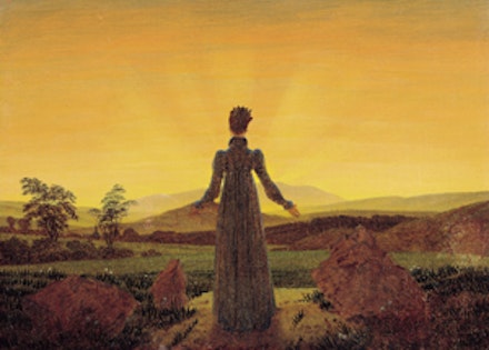 Caspar David Friedrich, “Woman Before the Rising Sun” (ca. 1818). Oil on canvas, 22 x 30 cm. Museum Folkwang, Essen. Copyright Museum Folkwang, Essen. Photo by Jens Nober.