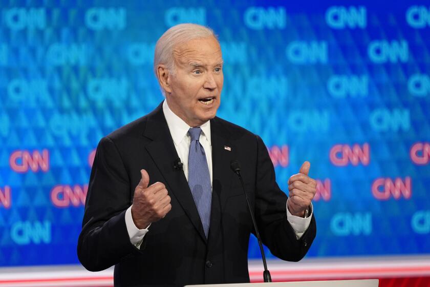 President Joe Biden, speaks during a presidential debate hosted by CNN with Republican presidential candidate former President Donald Trump, Thursday, June 27, 2024, in Atlanta. (AP Photo/Gerald Herbert)