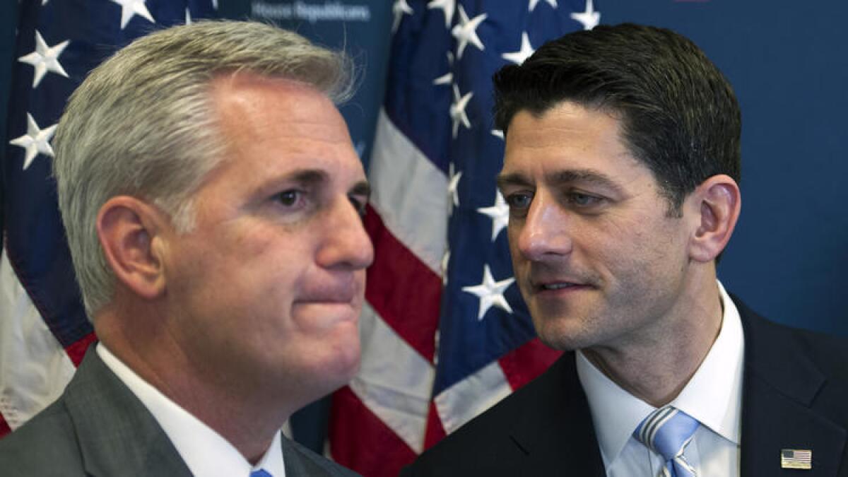House Speaker Paul D. Ryan, right, with House Majority Leader Kevin McCarthy on Capitol Hill in Washington.