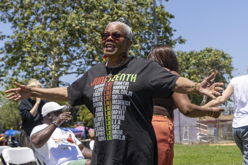 Los Angeles, CA - June 15: Naomi Nightingale dances at the Oakwood Juneteenth Celebration in Los Angeles, CA. (Zoe Cranfill / Los Angeles Times)