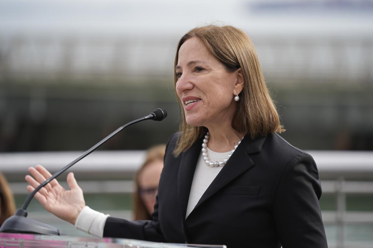 California Lt. Gov. Eleni Kounalakis speaks.