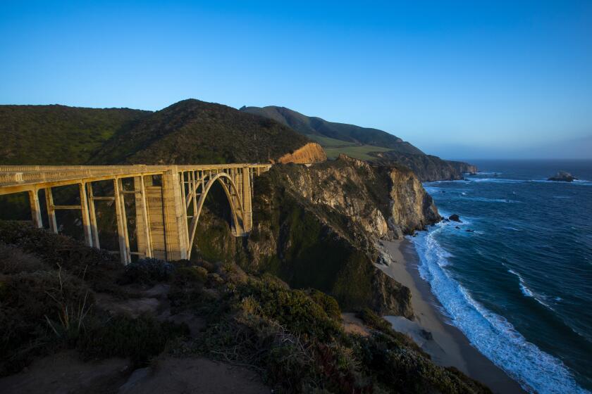 BIG SUR, CA - MAY 02: Bixby Creek Bridge, completed in 1932, spans Bixby Canyon on the Big Sur coast along California Highway 1 on Sunday, May 2, 2021 in Big Sur, CA. (Brian van der Brug / Los Angeles Times)