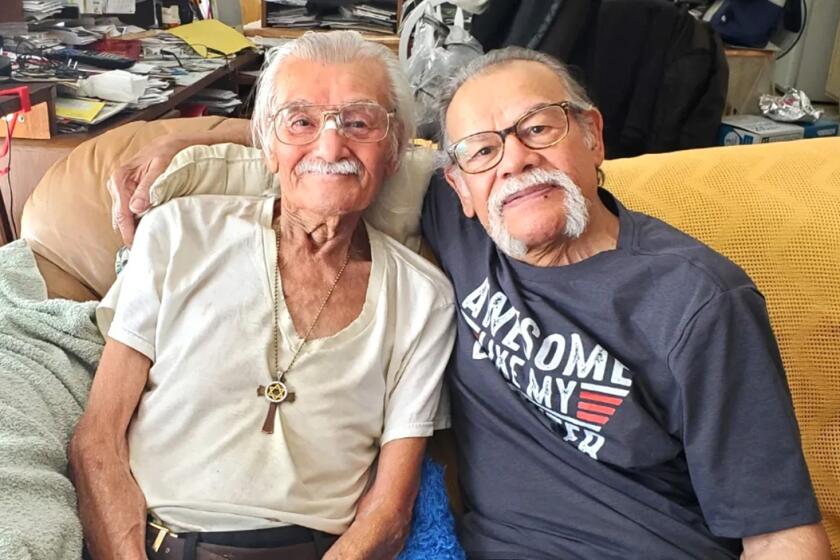 Luis Albino, right, who was kidnapped from Oakland in 1951, is seen in a 2024 photo reuniting with his brother, Roger. Luis' family found him after more than 70 years with help from an online ancestry test and old photos and newspaper clippings. (Photo courtesy Alida Alequin)