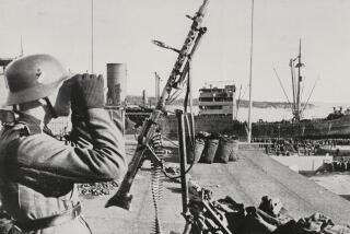 German machine gunner offering protective covering for German troops landing in the port of Oslo, Norway, World War II, from L'Illustrazione Italiana, Year LXVII, No 17, April 28, 1940.