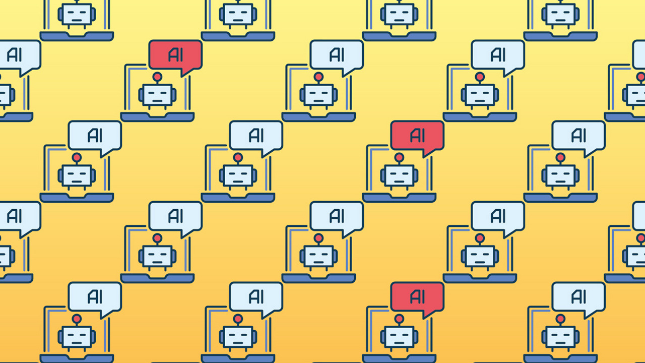 pattern of AI chatbots on displays, illustration