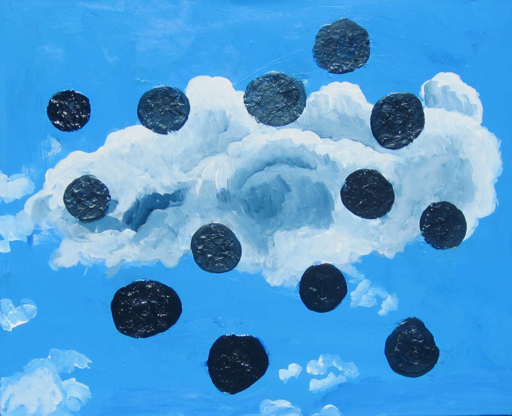 A cloud in a blue sky with black spots