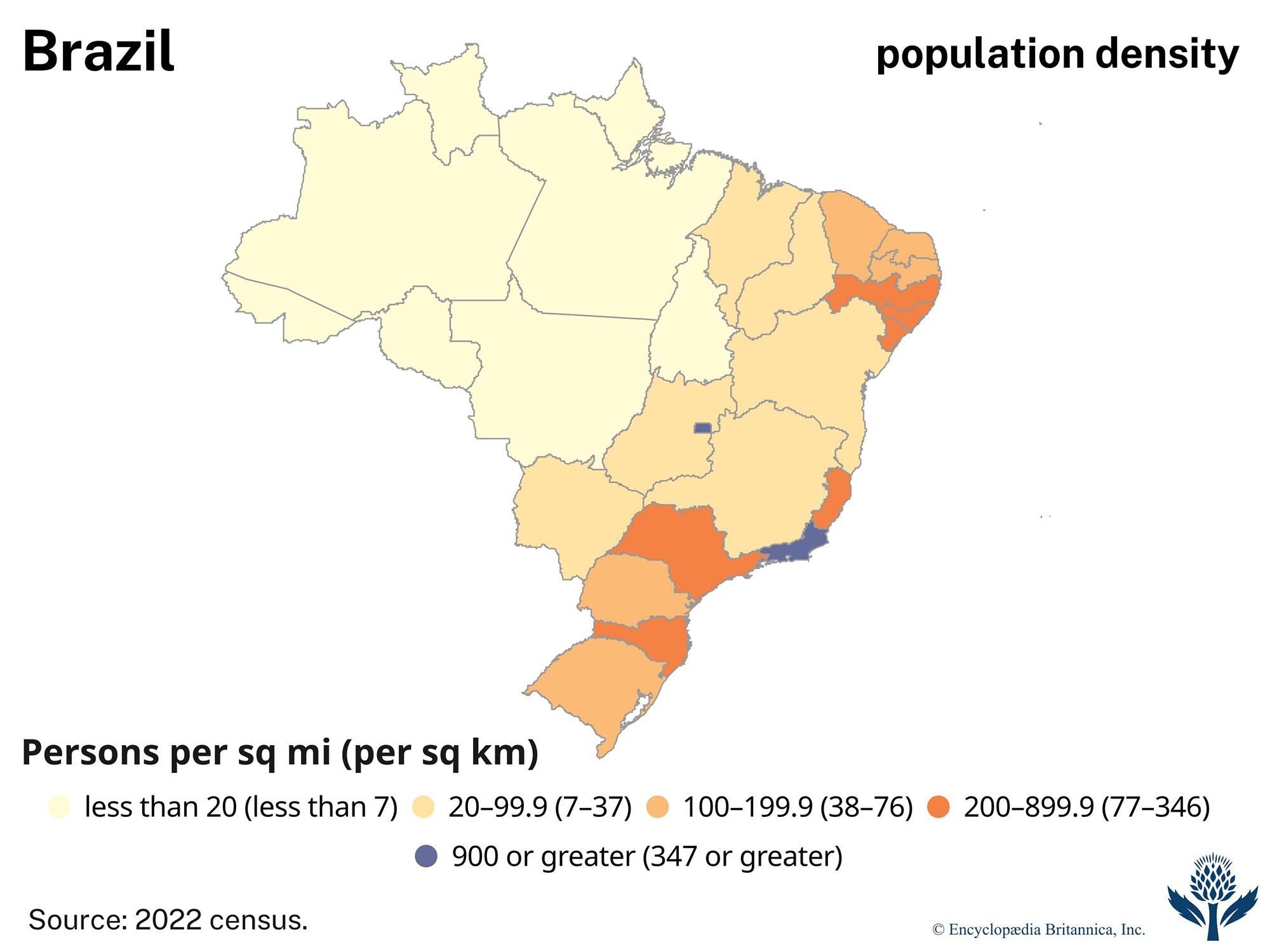 Population density of Brazil