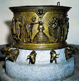 cast bronze baptismal font