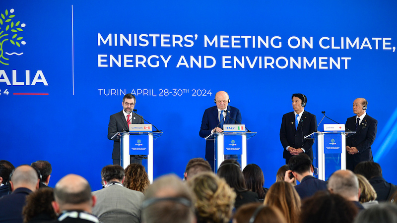 Climate and energy ministers from G7 countries speaking after a summit in Turin. Photo: G7 Italy