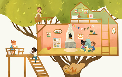 Kids in a tree house book illustration character children children book illustration childrensbook house illustration kidlitart kids picture book summer