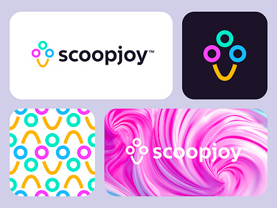 Scoopjoy - Logo Design 🍨 brand identity design branding cone cream creative branding creative logo flavor fun happy happy design ice joy lettering logo logo design logo pattern scoop smile summer