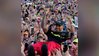 Lewis Hamilton celebrates F1 win with crowd surf at Silverstone