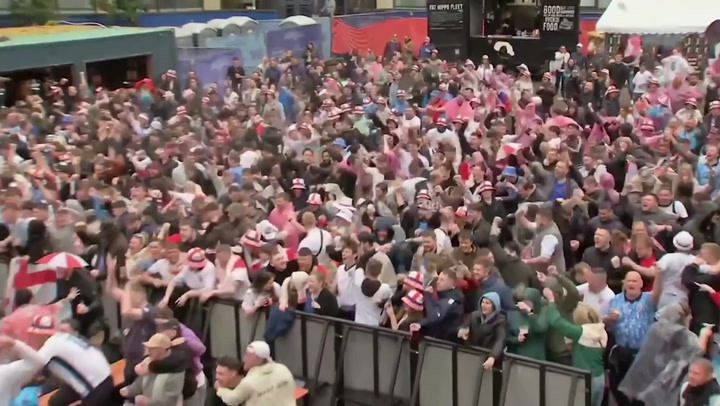 England fans launch beer as Jude Bellingham scores vs Serbia