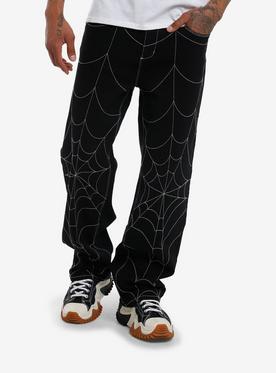 Black & White Spiderweb Embroidered Denim Pants