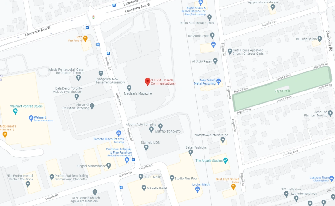 Google maps screenshot of the SJC Toronto location