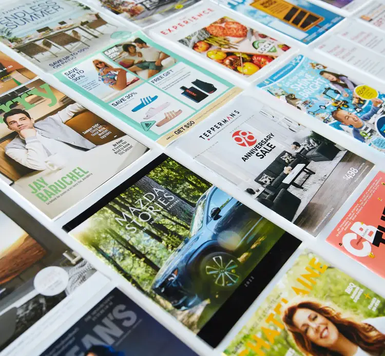 Various print magazines laid out side by side