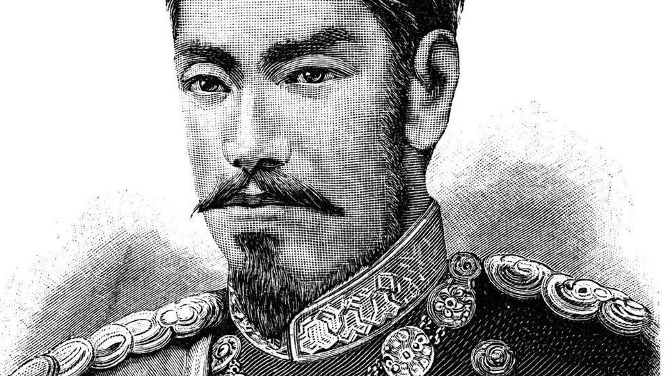 Zwiespältig Kaiser Mutsuhito, »Meiji«, war nach heutigen Maßstäben kein vorbildlicher Regent (zeitgenössisches Porträt).