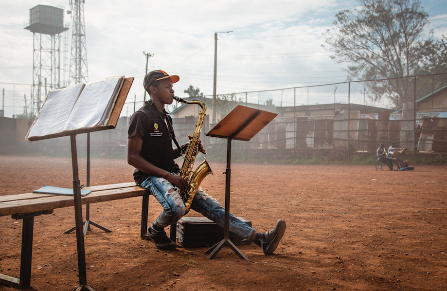 A student practicing saxophone 