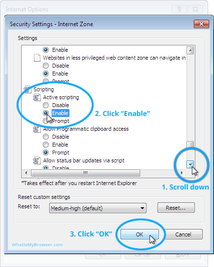 The Security Settings Customisation options