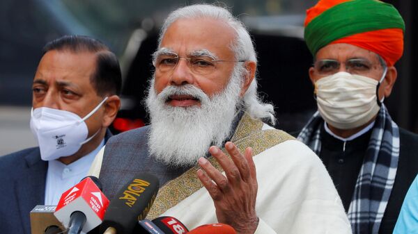 FILE PHOTO: India's Prime Minister Narendra Modi arrives at the houses of parliament for the first day of the budget session, in New Delhi on 29 January 2021. - Sputnik International