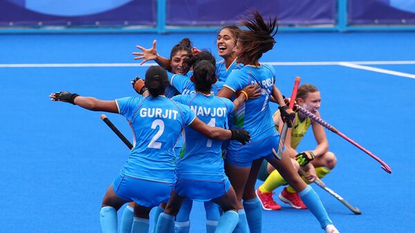 Tokyo 2020 Olympics - Hockey - Women - Quarterfinal - Australia v India - Oi Hockey Stadium, Tokyo, Japan - 2 August 2021. Players of India celebrate after winning their match.  - Sputnik International