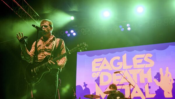 Jesse Hughes of the rock band Eagles of Death Metal performs with drummer Joey Castillo (R) at Festival Supreme at Shrine Auditorium in Los Angeles, California in this picture taken October 25, 2014. - Sputnik International