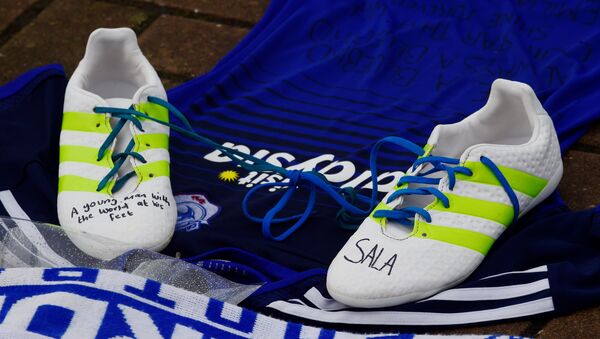 Cardiff City Stadium, Cardiff, Britain - January 26, 2019 General view of tributes left outside the stadium for Emiliano Sala - Sputnik International