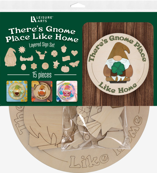 Leisure Arts Wood Garden 12"x 12" Kit Gnome Place Like Home 15pc