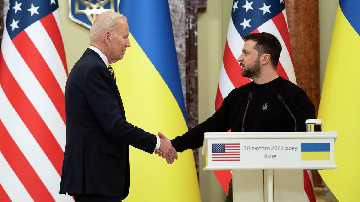 Президент США Джо Байден и Владимир Зеленский в Киеве, Украина. 20 февраля 2023 года
