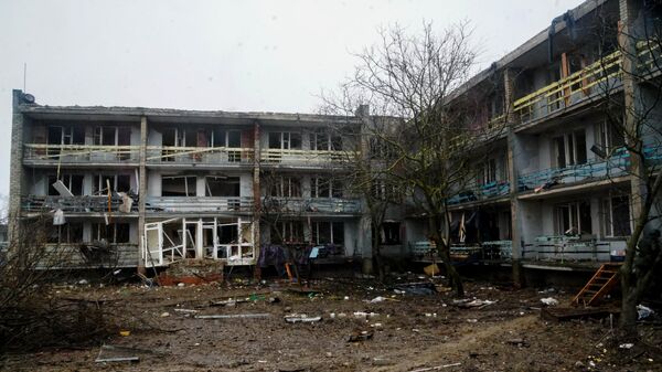 Вид на здания базы 36-й бригады морской пехоты ВСУ в Донецкой народной республике, уничтоженной ВКС РФ