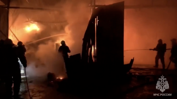 Место пожара в ангаре с картоном и автозапчастями в Новой Москве. 17 января 2024