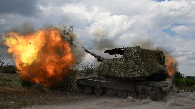 Боевая работа самоходной артиллерийской установки Мста-С