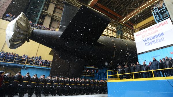 Торжественная церемония спуска на воду атомного подводного крейсера Казань ВМФ России
