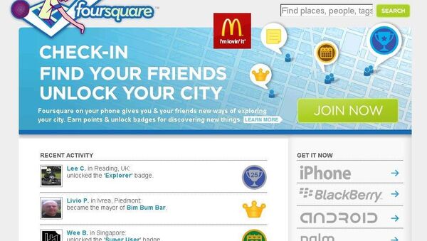 Сайт геолокационного сервиса Foursquare. Архив