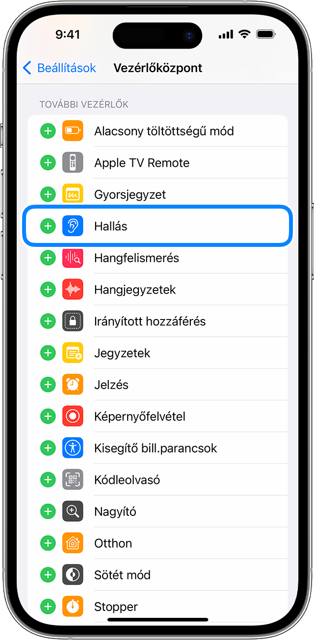 Beállítások az iOS Vezérlőközpontjában