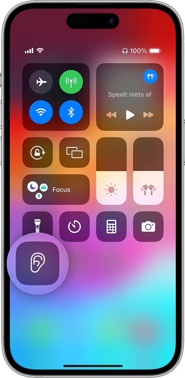 iOS-bedieningspaneel met 'Horen'