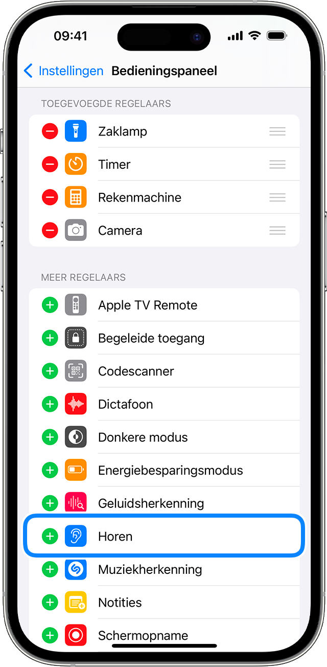 Instellingen van bedieningspaneel in iOS