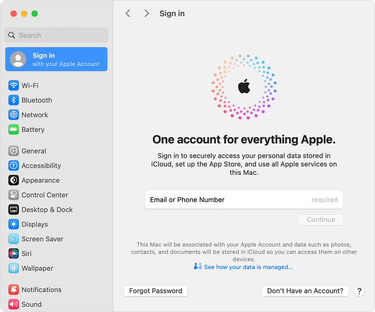 Se connecter avec votre compte Apple sur Mac