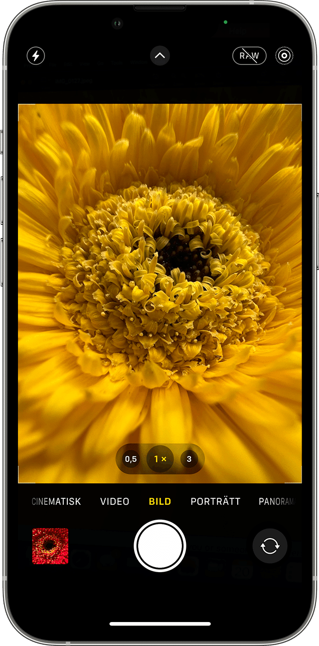 iPhone med Kamera-appen öppen för att ta en bild