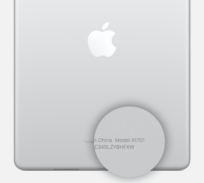 Le numéro de modèle est indiqué au dos de l’iPad