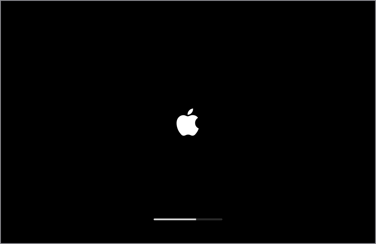 Schermata di avvio con logo Apple e barra di avanzamento