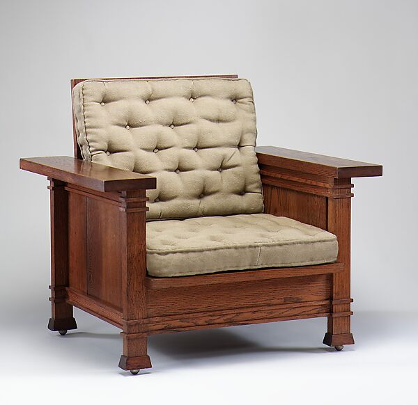 Armchair, Frank Lloyd Wright (American, Richland Center, Wisconsin 1867–1959 Phoenix, Arizona), White oak, wool, American 