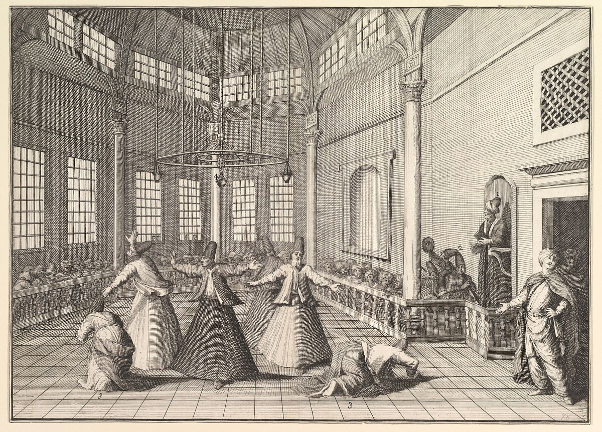 The Inside of a Mosque, the Dervishes Dancing  (Aubry de La Mottraye's 