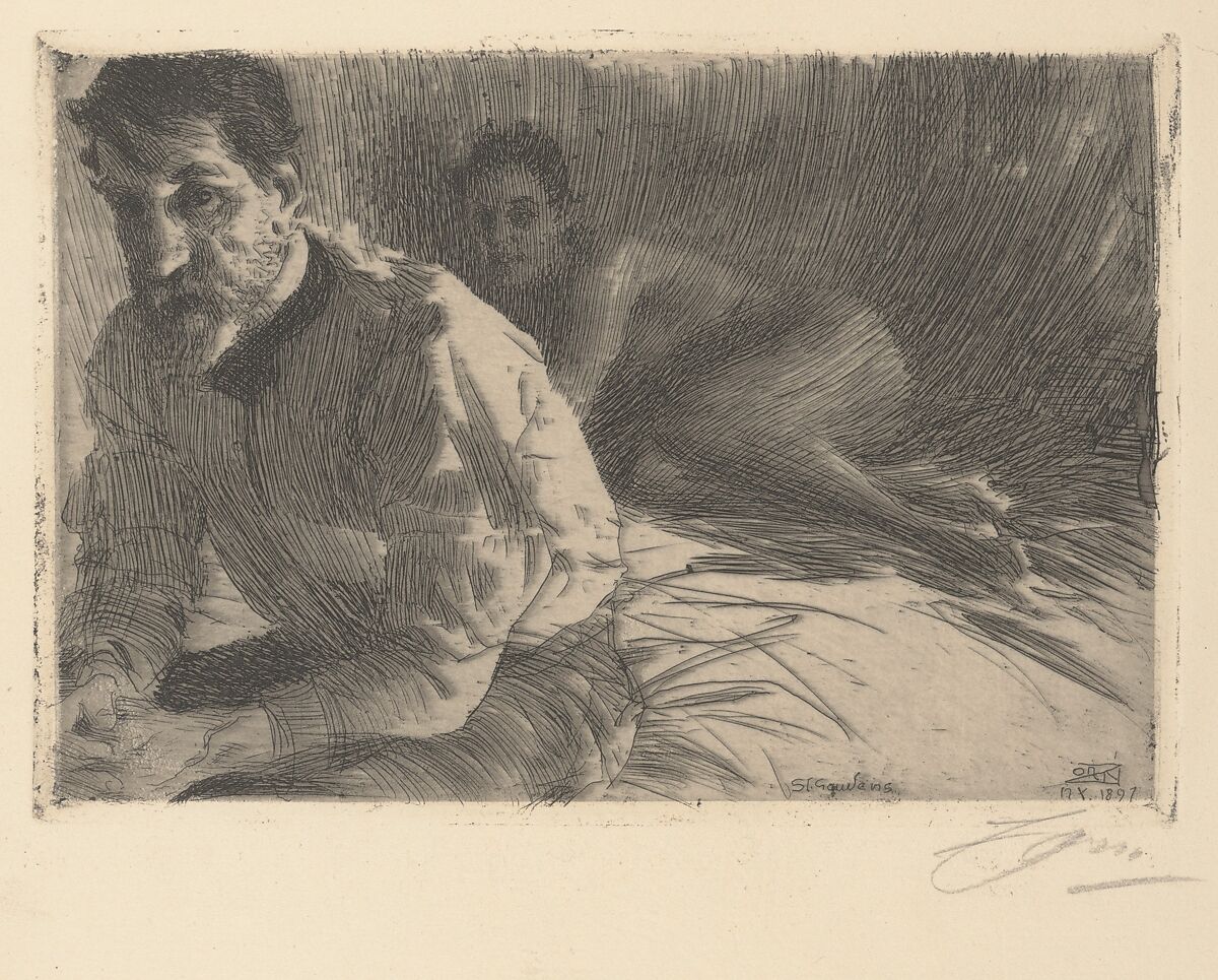 Augustus Saint Gaudens II (Saint Gaudens and his Model), Anders Zorn  Swedish, Etching and drypoint?; only state