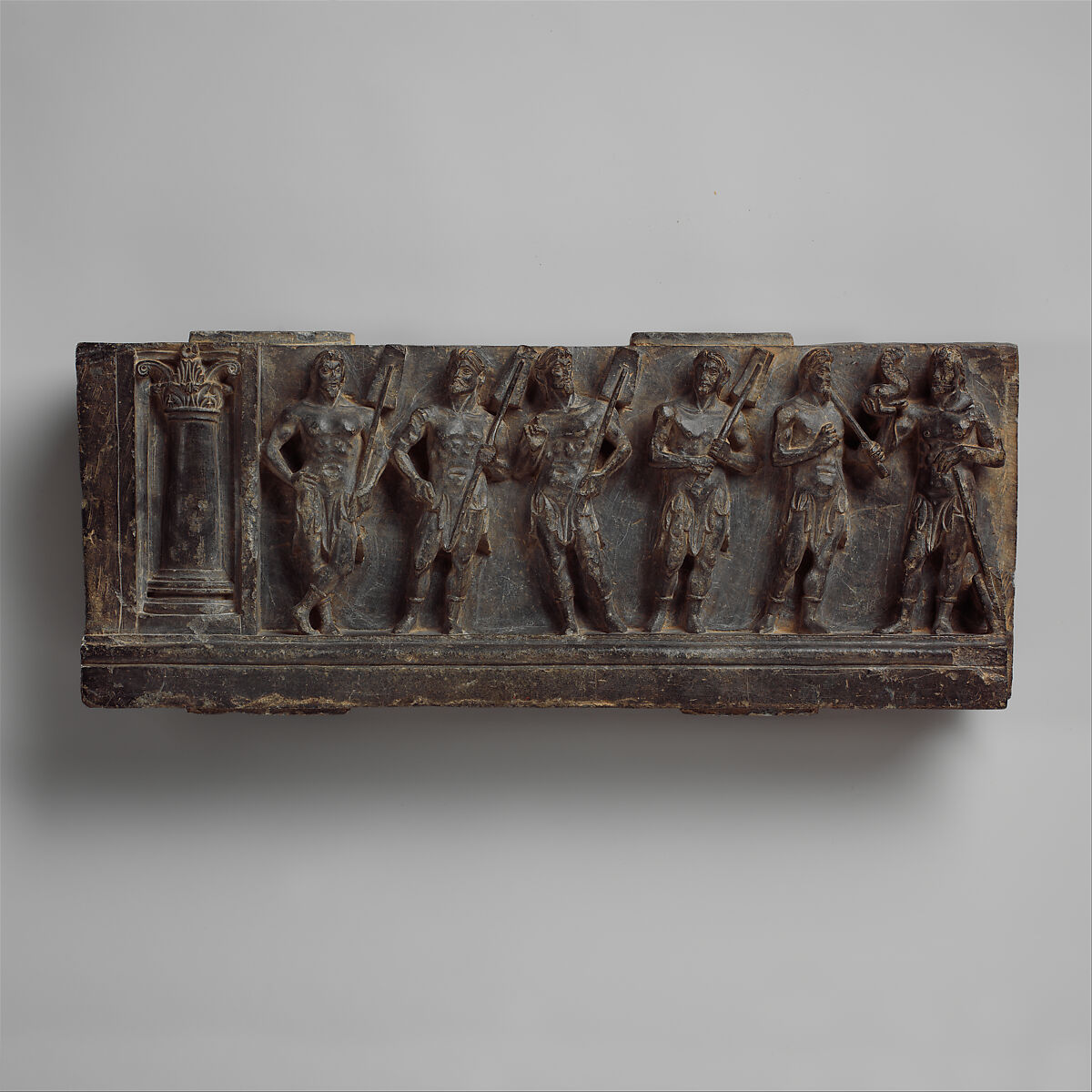 Stair Riser with Marine Deities or Boatmen