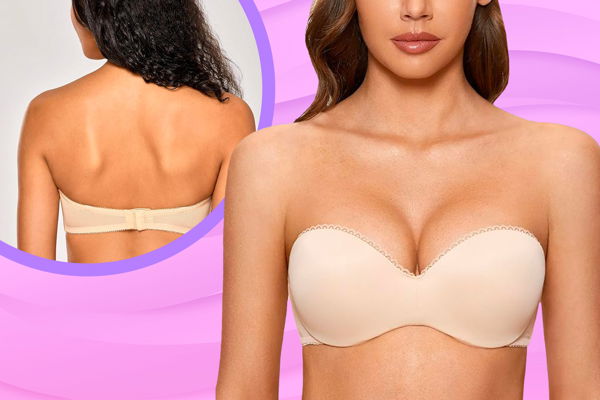 Modella con reggiseno senza spalline