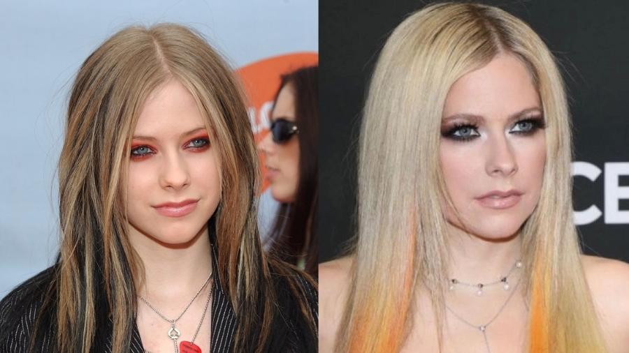 Avril Lavigne em 2004 e 2022