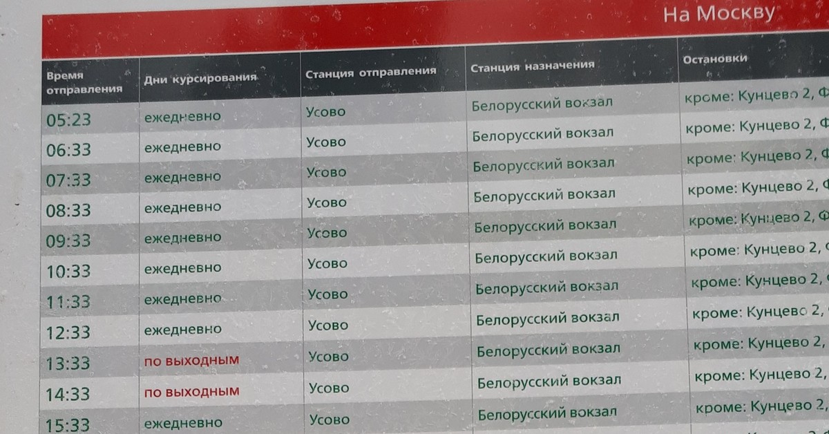 Расписание электричек рабочий поселок белорусская на сегодня