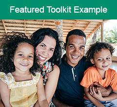 Hispanic family with the text "Featured Toolkit Example" above it.